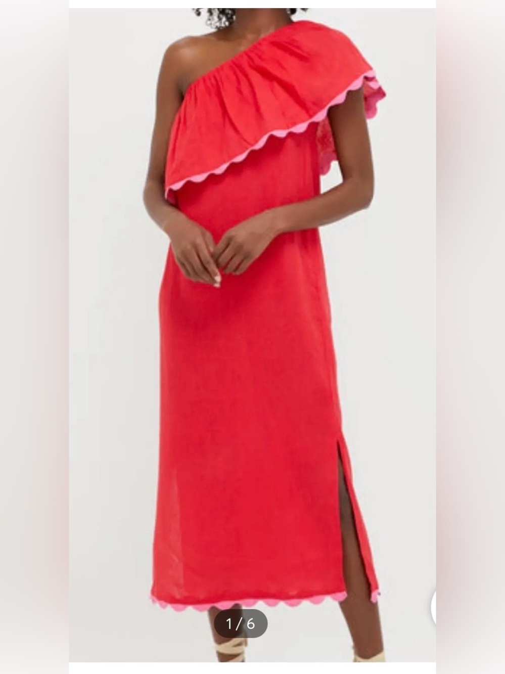 Tuckernuck Coral-Red One-Shoulder Ruffle Maxi Dress